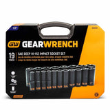 GearWrench 84934H 19-Pc 1/2" Drive 6-Point Hi-Viz SAE Deep Impact Socket Set