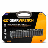 GearWrench 84935H 29-Pc 1/2" Drive 6-Point Hi-Viz Metric Deep Impact Socket Set
