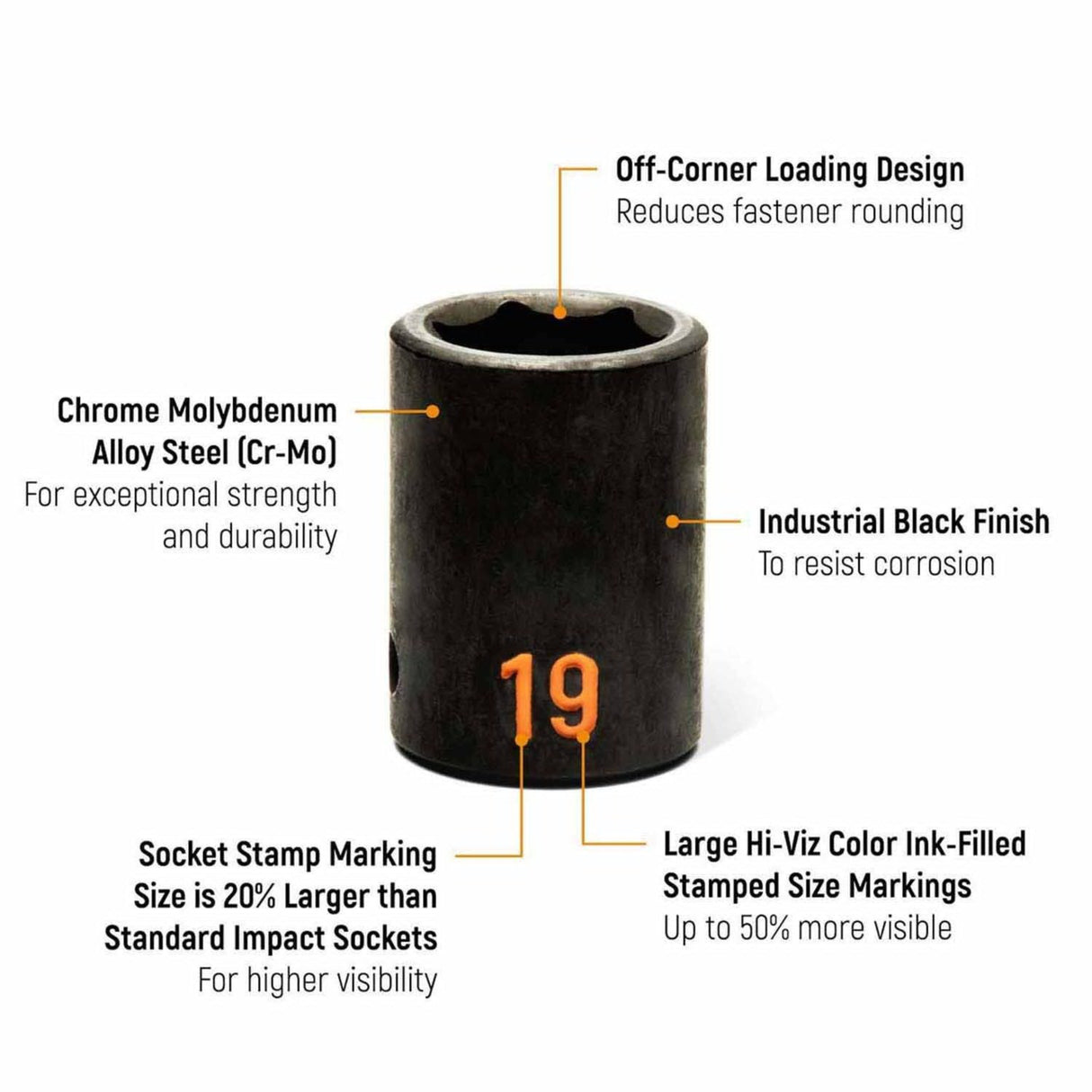 GearWrench 84948H 39-Pc 1/2" Drive 6-Point Hi-Viz Metric Impact Socket Set — Standard & Deep