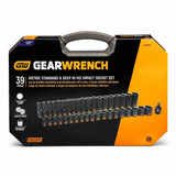 GearWrench 84948H 39-Pc 1/2" Drive 6-Point Hi-Viz Metric Impact Socket Set — Standard & Deep