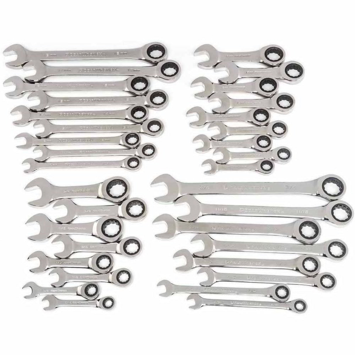 GearWrench 85034 34-Pc 72-Tooth 12-Point Ratcheting Wrench Set — SAE & Metric, Standard & Stubby
