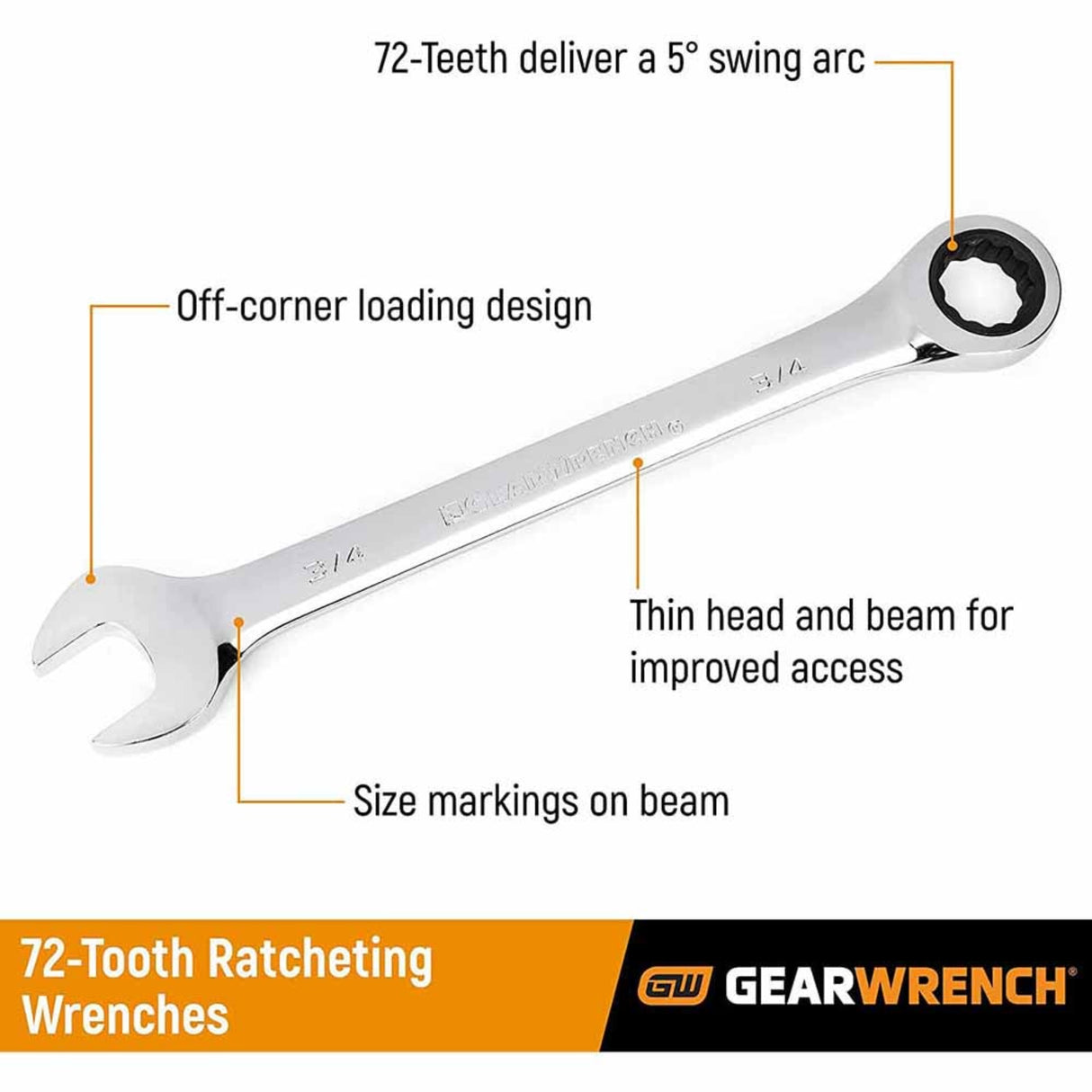 GearWrench 85034 34-Pc 72-Tooth 12-Point Ratcheting Wrench Set — SAE & Metric, Standard & Stubby