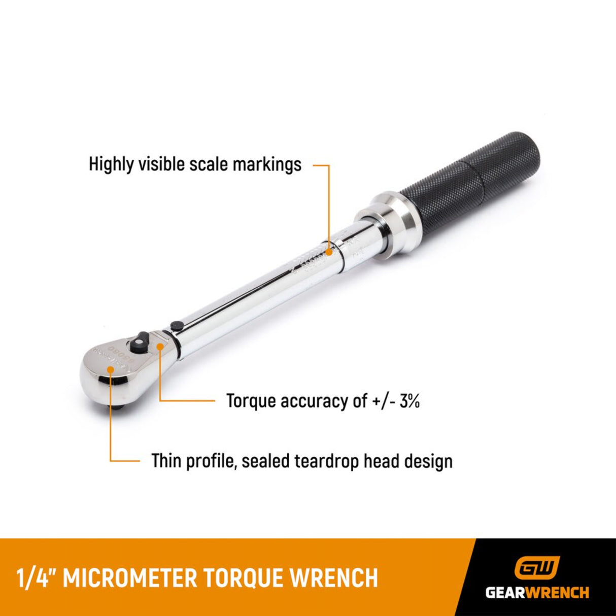 GearWrench 85060M 1/4" Drive Micrometer Torque Wrench — 30-200 in/lb, Fixed Head