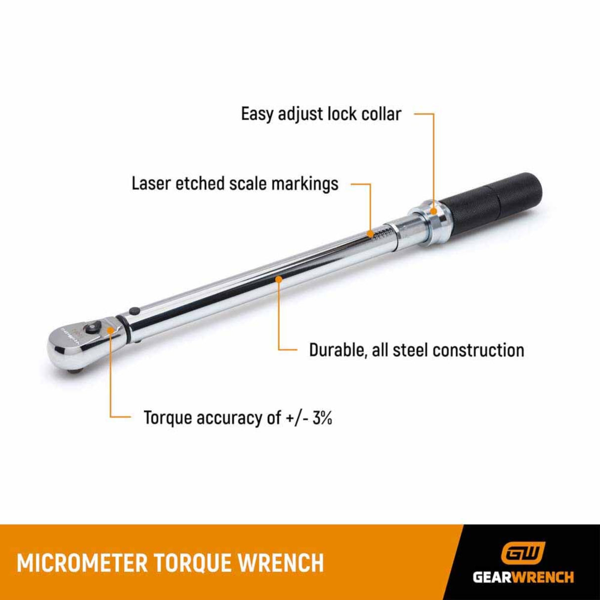 GearWrench 85062M 3/8" Drive Micrometer Torque Wrench — 10-100 ft/lb, Fixed Head
