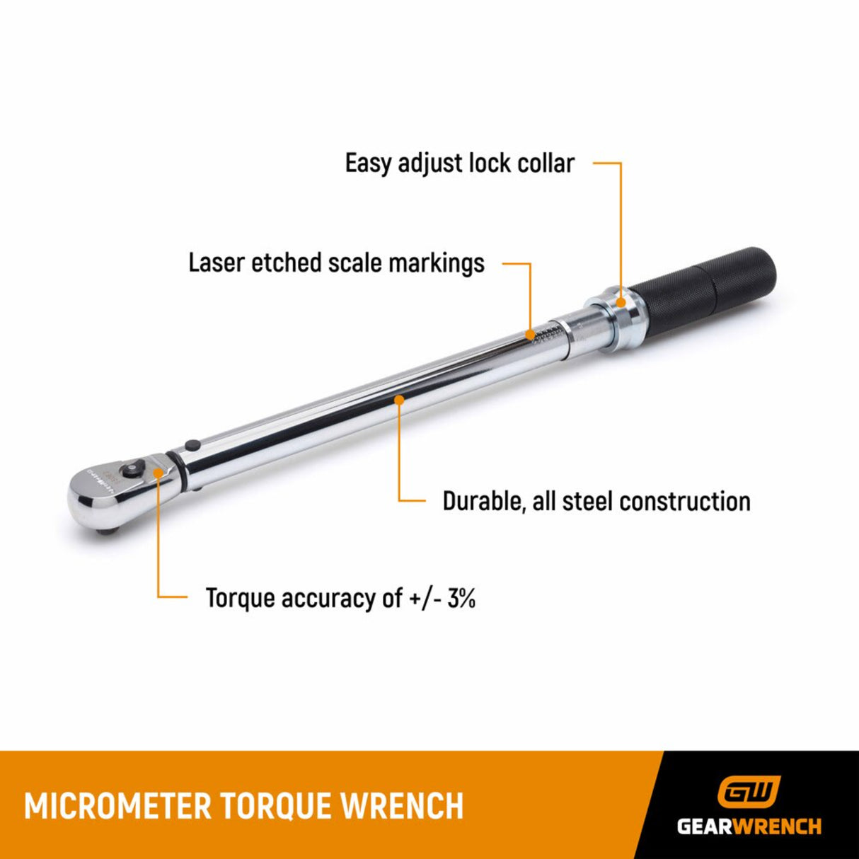 GearWrench 85066M 1/2" Drive Micrometer Torque Wrench — 30-250 ft/lb, Fixed Head