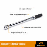 GearWrench 85066M 1/2" Drive Micrometer Torque Wrench — 30-250 ft/lb, Fixed Head