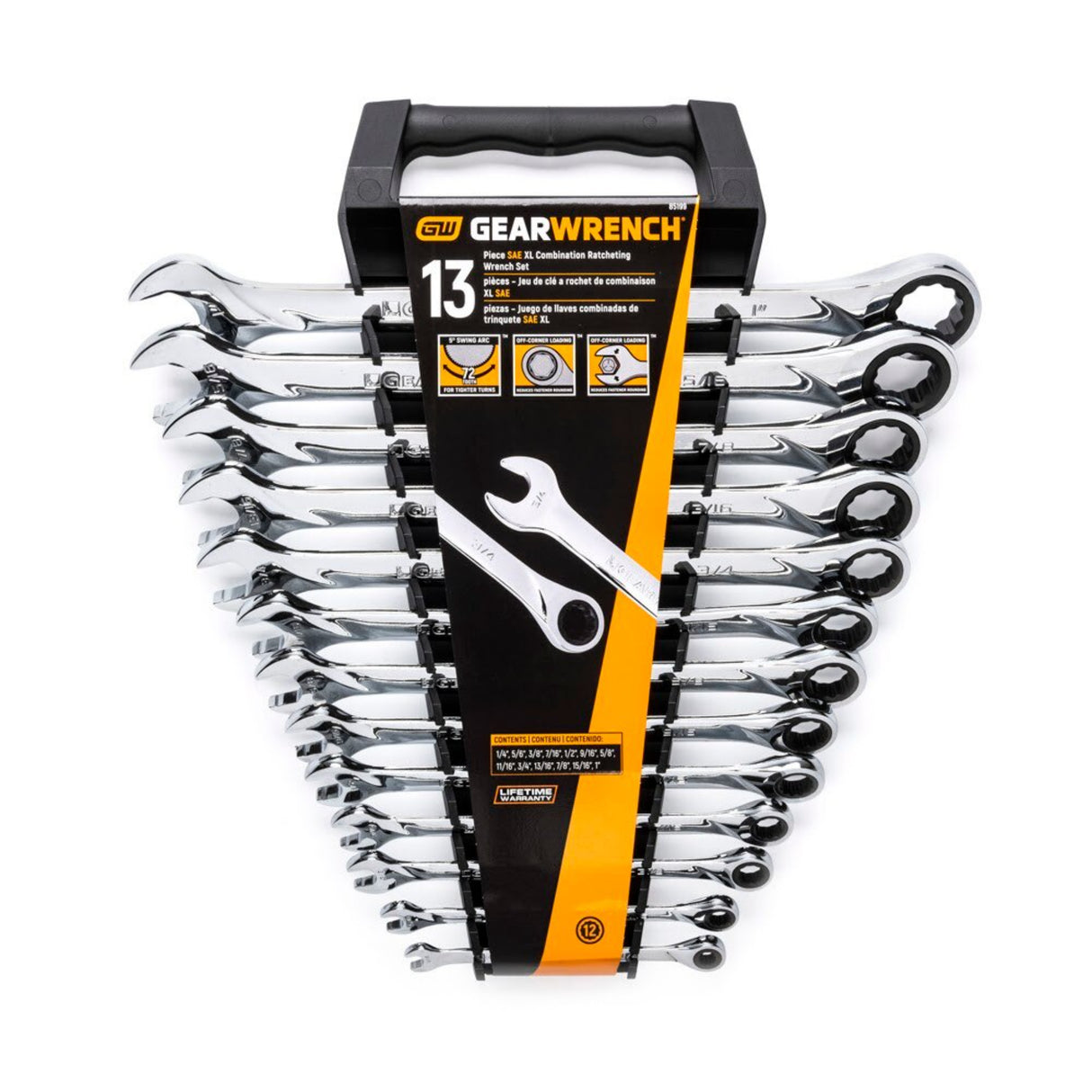 GearWrench 85199 13-Pc 72-Tooth 12-Point XL Ratcheting Wrench Set — SAE 1/4" to 1"