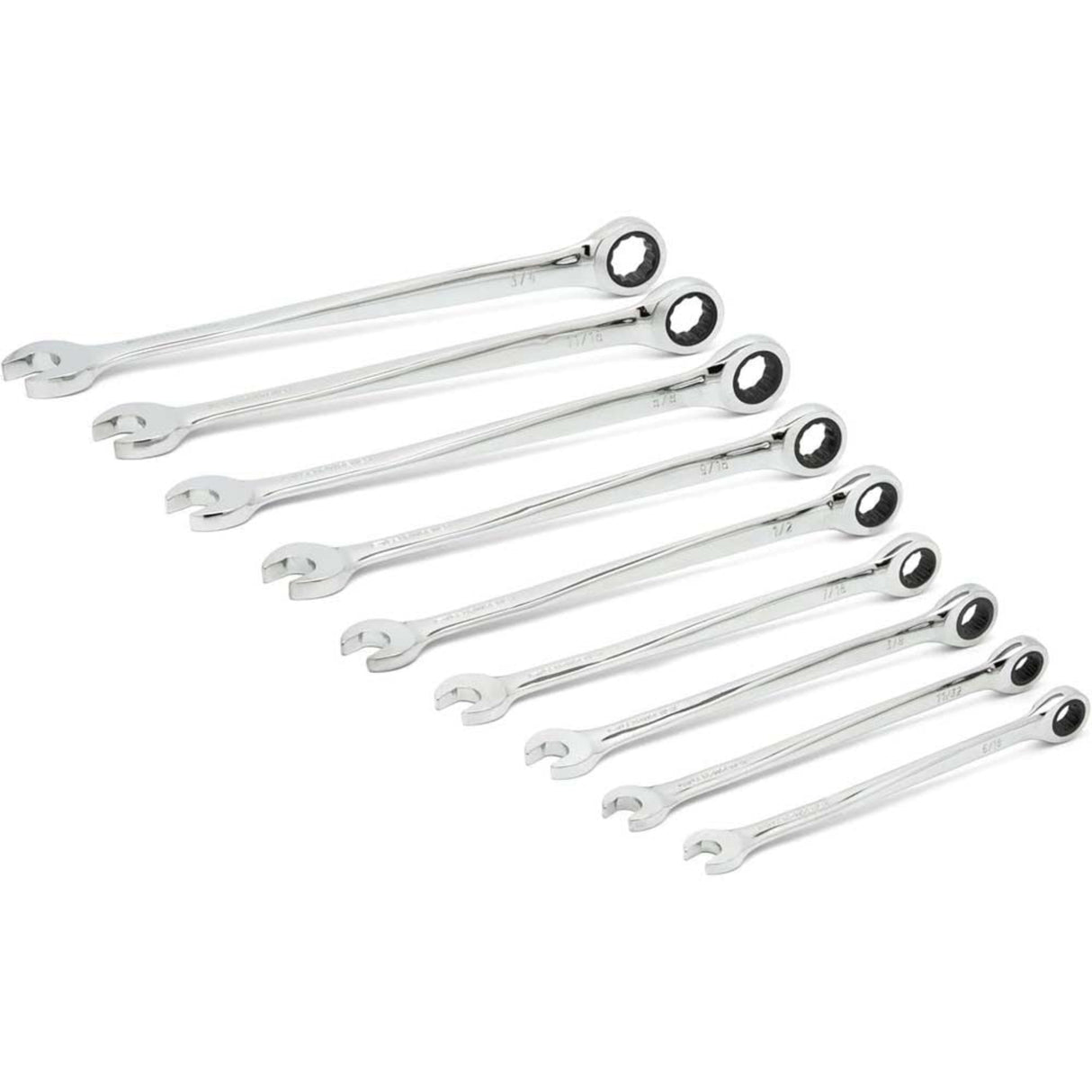 GearWrench 85898 9-Pc 72-Tooth 12-Point XL X-Beam Ratcheting Wrench Set — SAE 5/16" to 3/4"