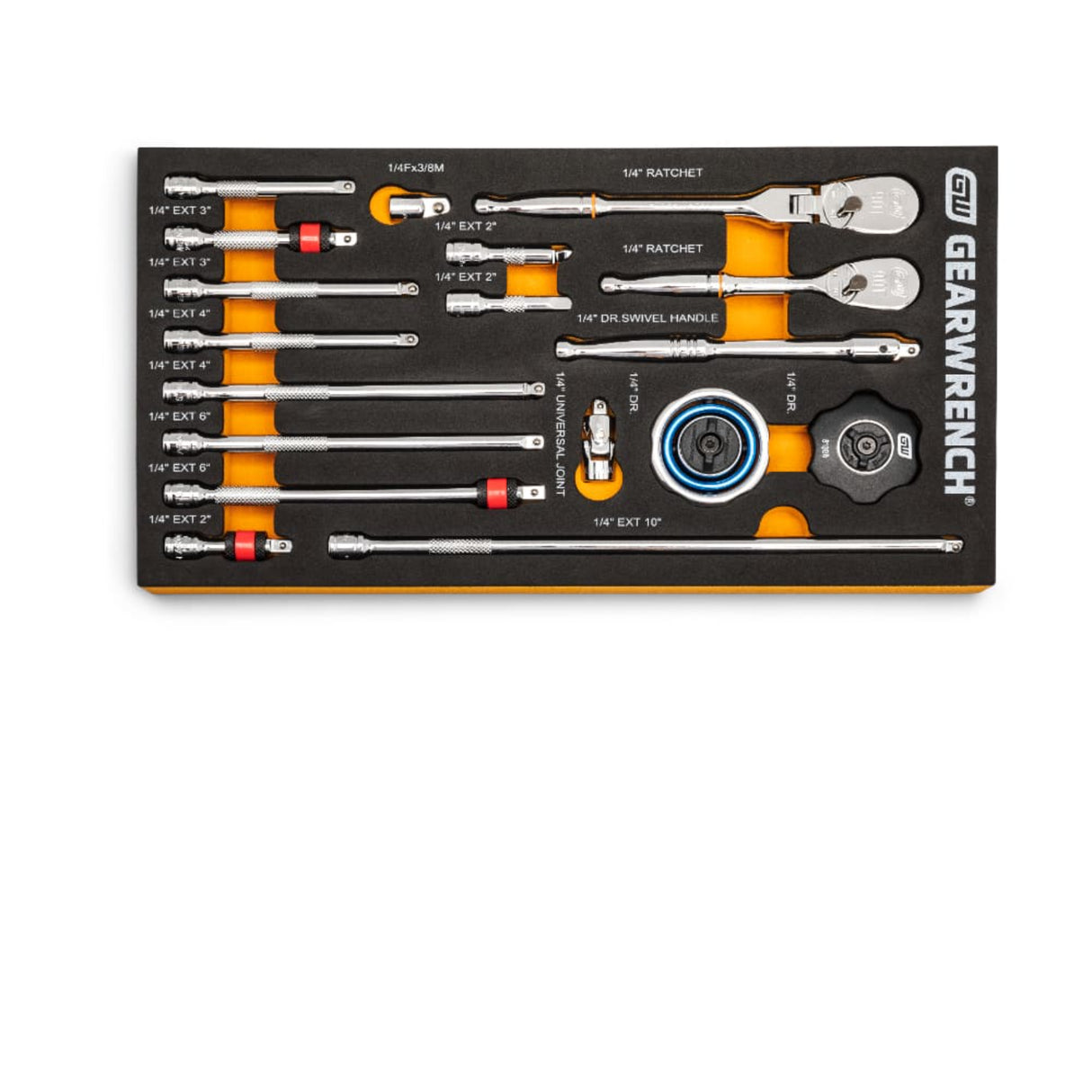 GearWrench 86520 18-Pc 1/4" Drive 90-Tooth Ratchet & Drive Tool Set — EVA Foam Tray