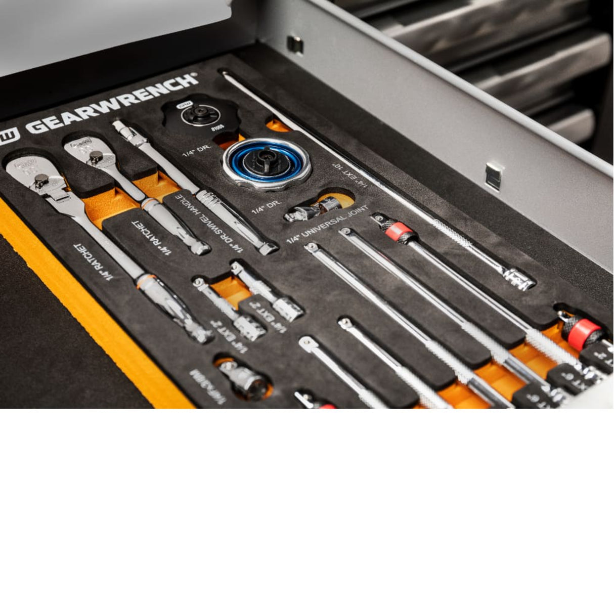 GearWrench 86520 18-Pc 1/4" Drive 90-Tooth Ratchet & Drive Tool Set — EVA Foam Tray