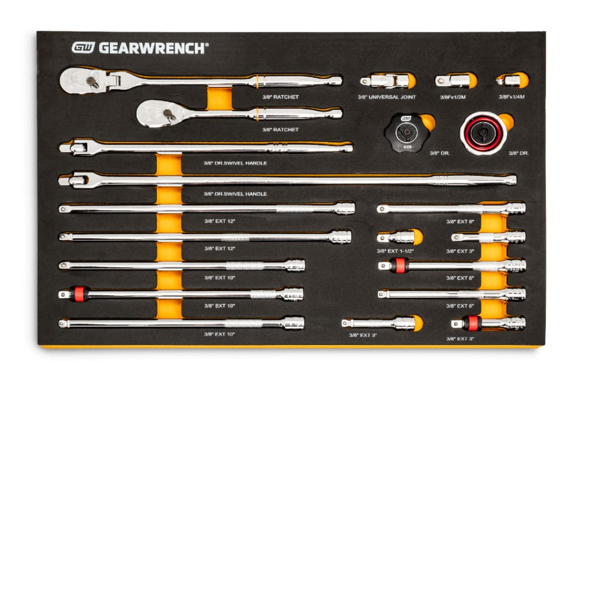 GearWrench 86521 21-Pc 3/8" Drive 90-Tooth Ratchet & Drive Tool Set — EVA Foam Tray