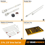 GearWrench 86521 21-Pc 3/8" Drive 90-Tooth Ratchet & Drive Tool Set — EVA Foam Tray