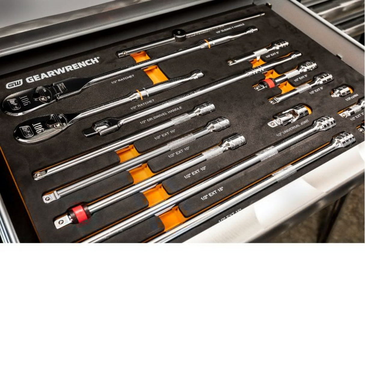 GearWrench 86522 18-Pc 1/2" Drive 90-Tooth Ratchet & Drive Tool Set — EVA Foam Tray