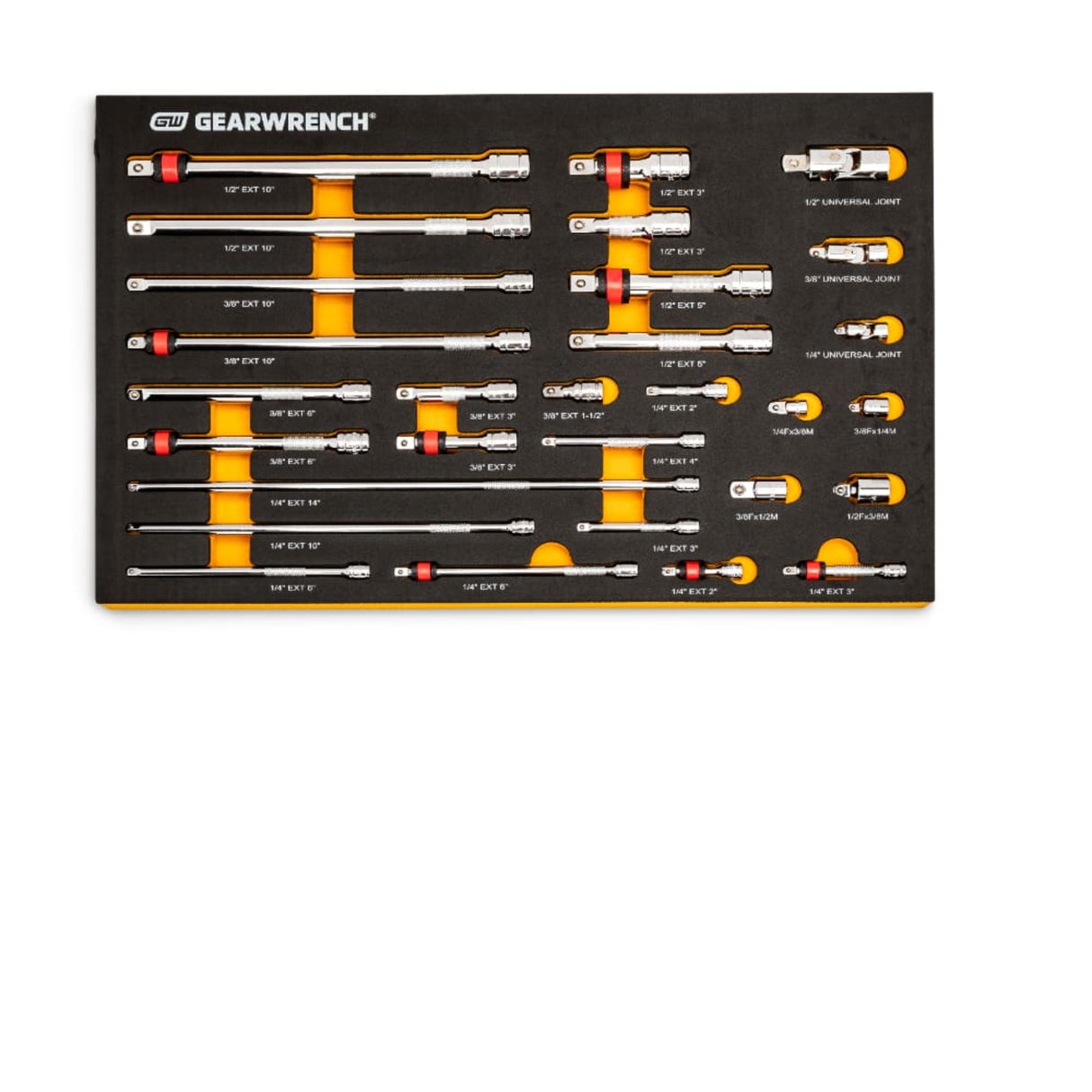 GearWrench 86523 29-Pc Chrome Drive Accessory Set — 1/4", 3/8", 1/2" Drive, EVA Foam Tray