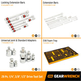 GearWrench 86523 29-Pc Chrome Drive Accessory Set — 1/4", 3/8", 1/2" Drive, EVA Foam Tray