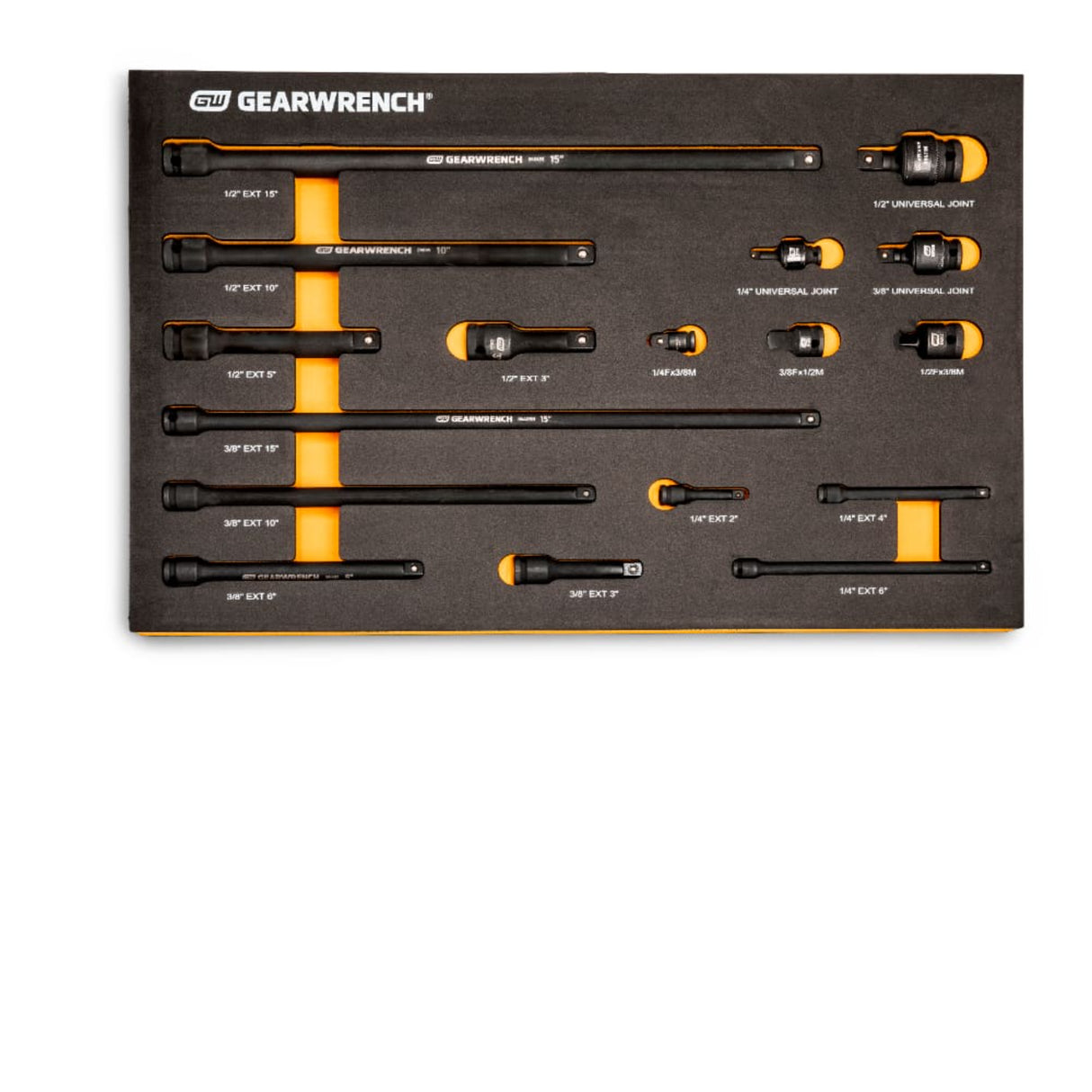 GearWrench 86524 17-Pc Impact Drive Accessory Set — 1/4", 3/8", 1/2" Drive, EVA Foam Tray