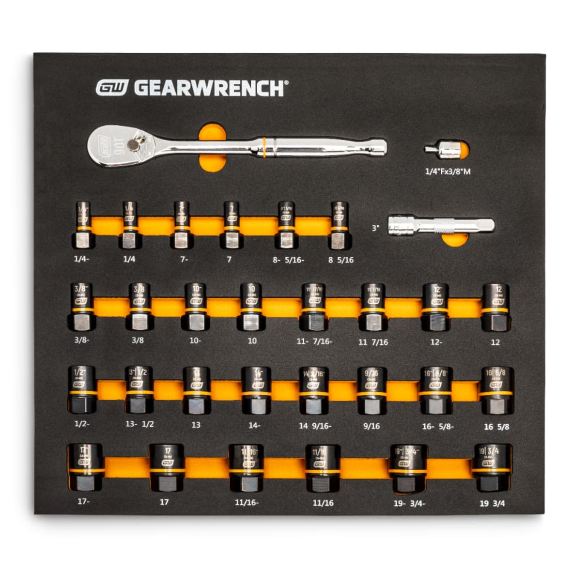 GearWrench 86525 31-Pc 3/8" Drive 90T Ratchet & Bolt Biter Socket Set — SAE/Metric, EVA Tray