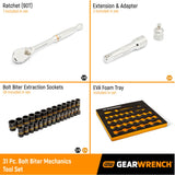GearWrench 86525 31-Pc 3/8" Drive 90T Ratchet & Bolt Biter Socket Set — SAE/Metric, EVA Tray