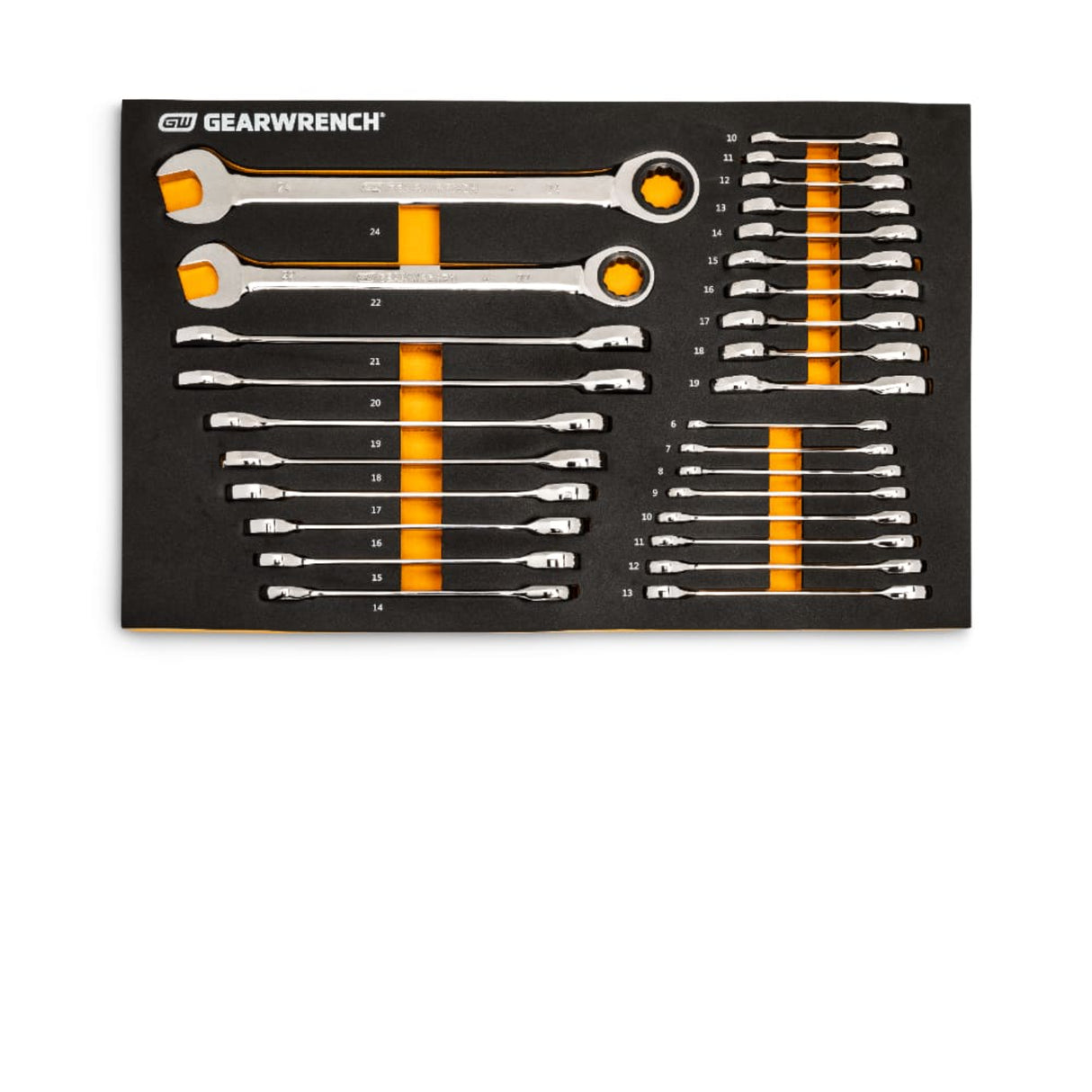 GearWrench 86527 28-Pc 72-Tooth 12-Point Metric Ratcheting Wrench Set — Standard & Stubby, EVA Tray
