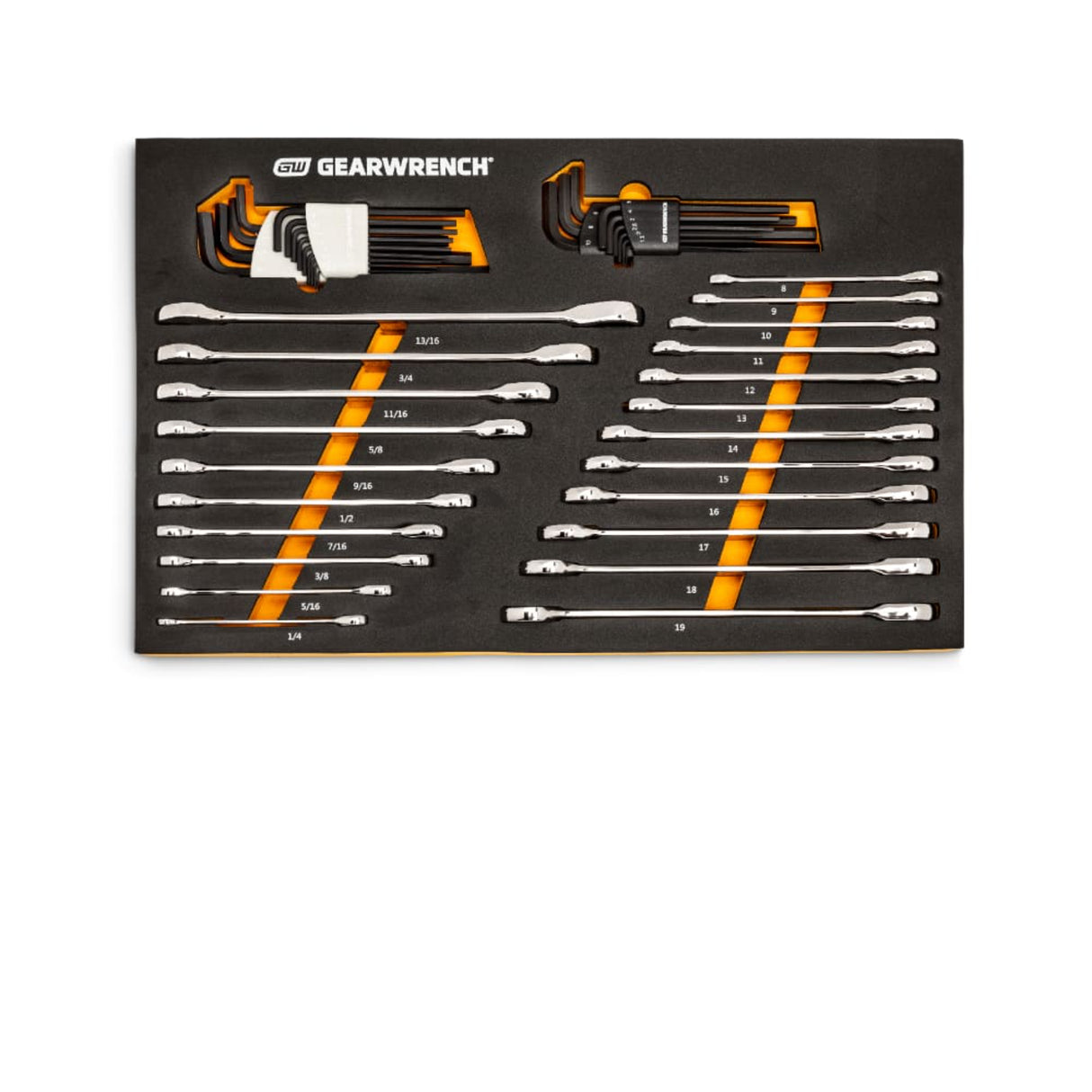 GearWrench 86528 44-Pc 90-Tooth Ratcheting Wrench & Hex Key Set — SAE & Metric, EVA Tray