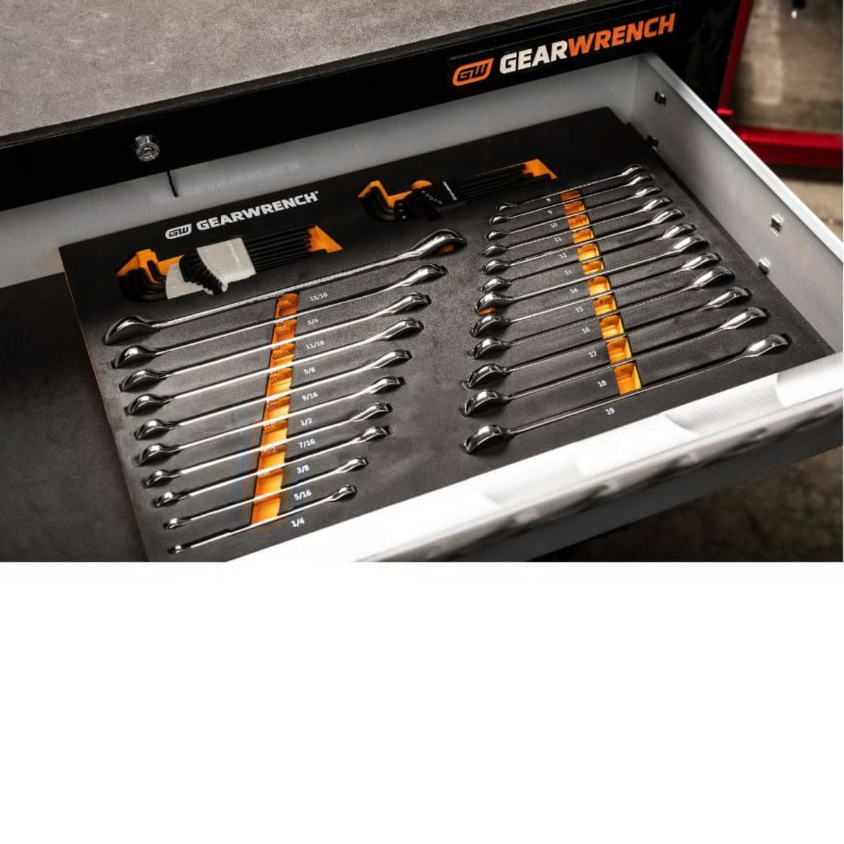 GearWrench 86528 44-Pc 90-Tooth Ratcheting Wrench & Hex Key Set — SAE & Metric, EVA Tray