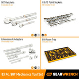 GearWrench 86529 83-Pc 90-Tooth Mechanics Tool Set — 1/4", 3/8", 1/2" Drive, SAE & Metric, EVA Tray