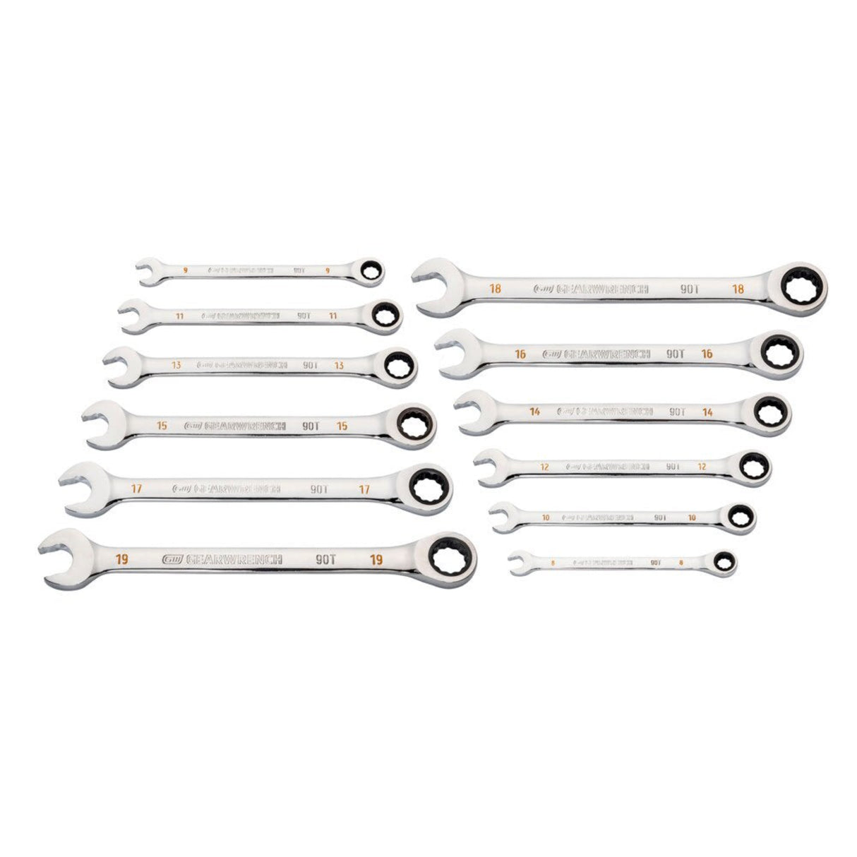 GearWrench 86927 12-Pc 90-Tooth 12-Point Ratcheting Combination Wrench Set — Metric
