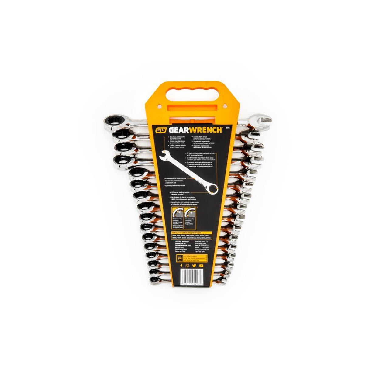 GearWrench 9416 16-Pc 72-Tooth 12-Point Ratcheting Combination Wrench Set — Metric