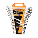 GearWrench 9602N 16-Pc 72-Tooth 12-Point Reversible Ratcheting Wrench Set — Metric