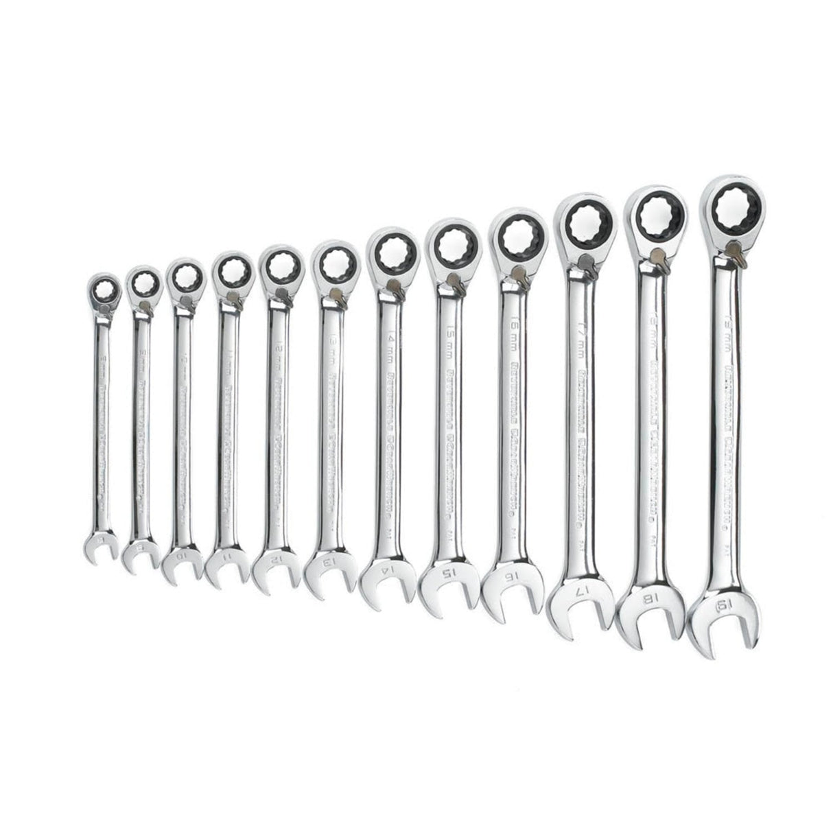 GearWrench 9620N 12-Pc 72-Tooth 12-Point Reversible Ratcheting Wrench Set — Metric 8-19mm