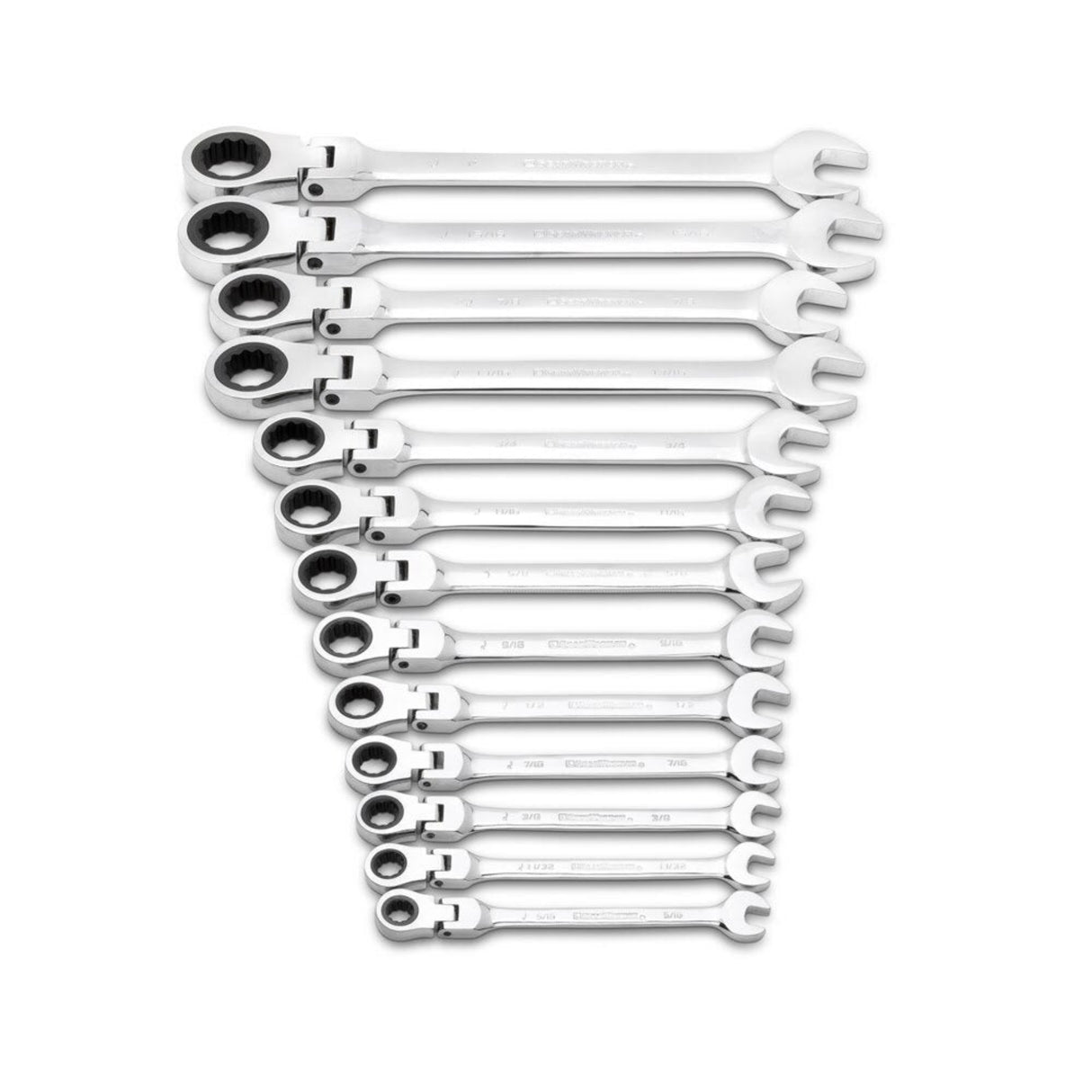 GearWrench 9702D 13-Pc 72-Tooth 12-Point Flex Head Ratcheting Wrench Set — SAE 5/16" to 1"
