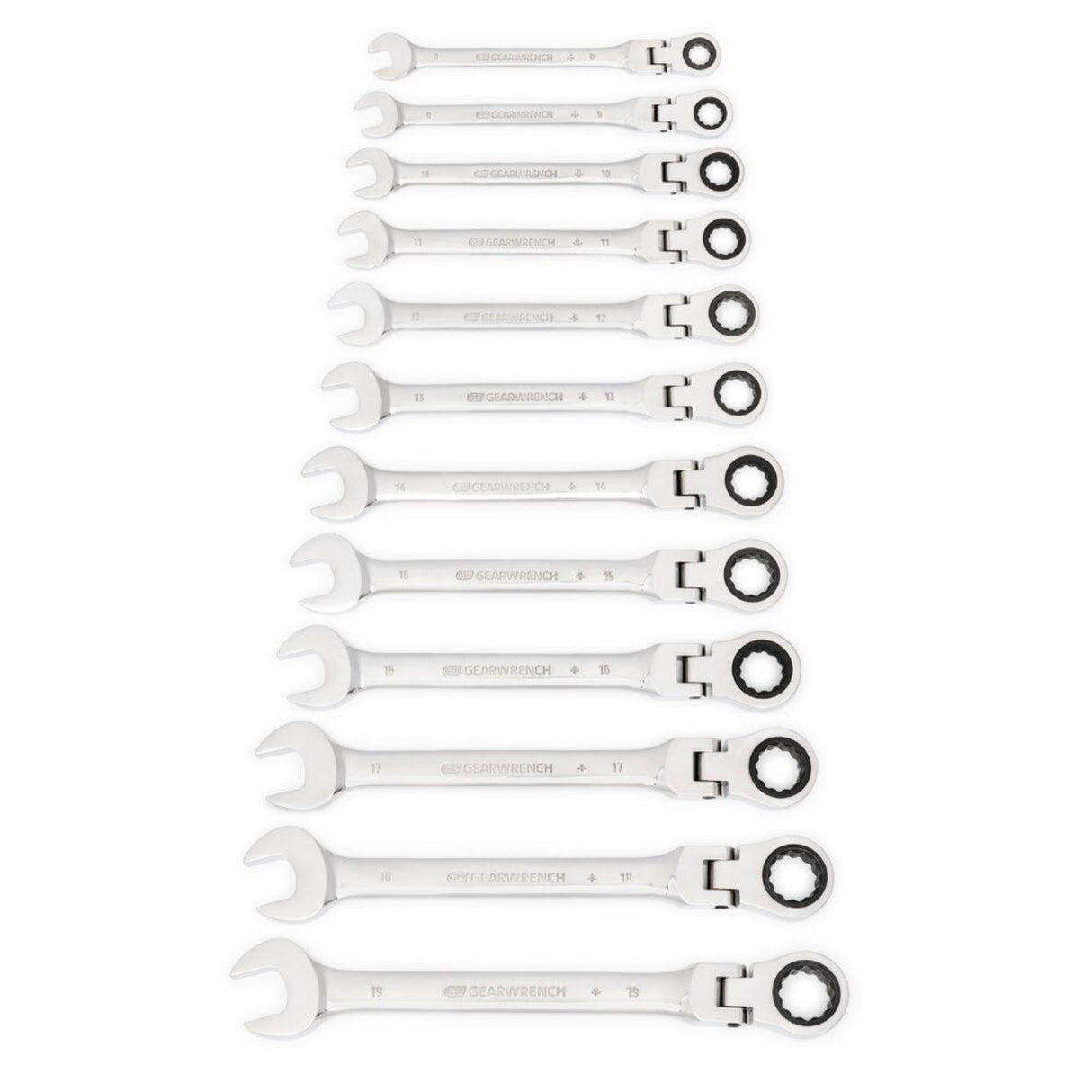 GearWrench 9901D 12-Pc 72-Tooth 12-Point Flex Head Ratcheting Wrench Set — Metric