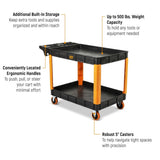GearWrench GWPSCM 46" 2-Shelf Plastic Utility Cart — 500 lb Capacity, Locking Casters