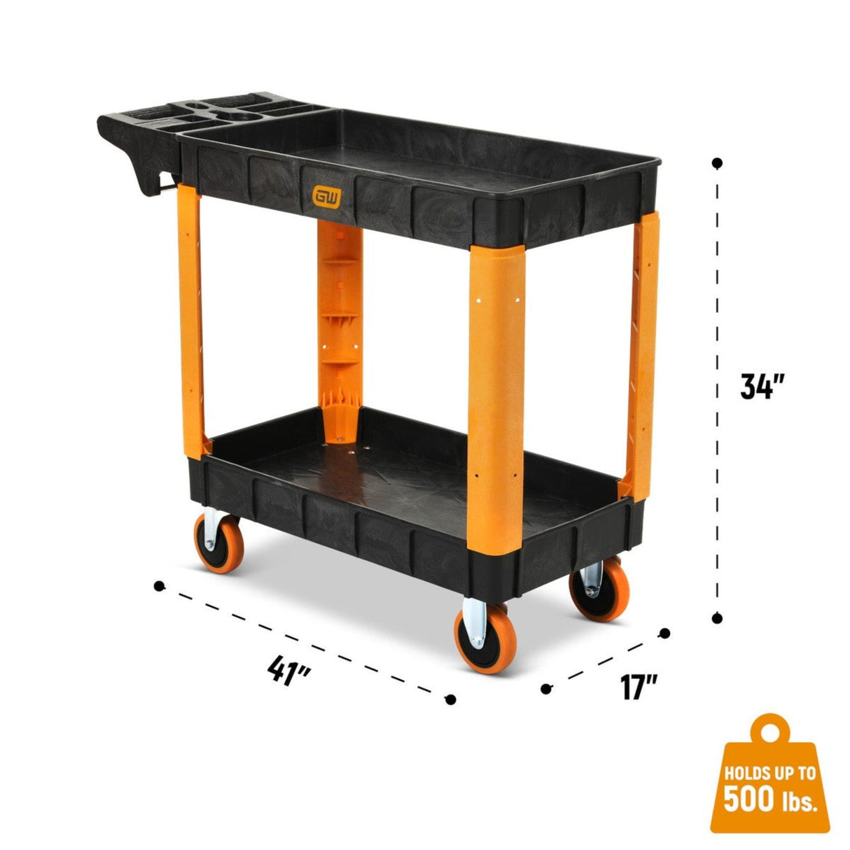 GearWrench GWPSCS 40" 2-Shelf Heavy Duty Utility Cart — 500 lb Capacity, Locking Casters