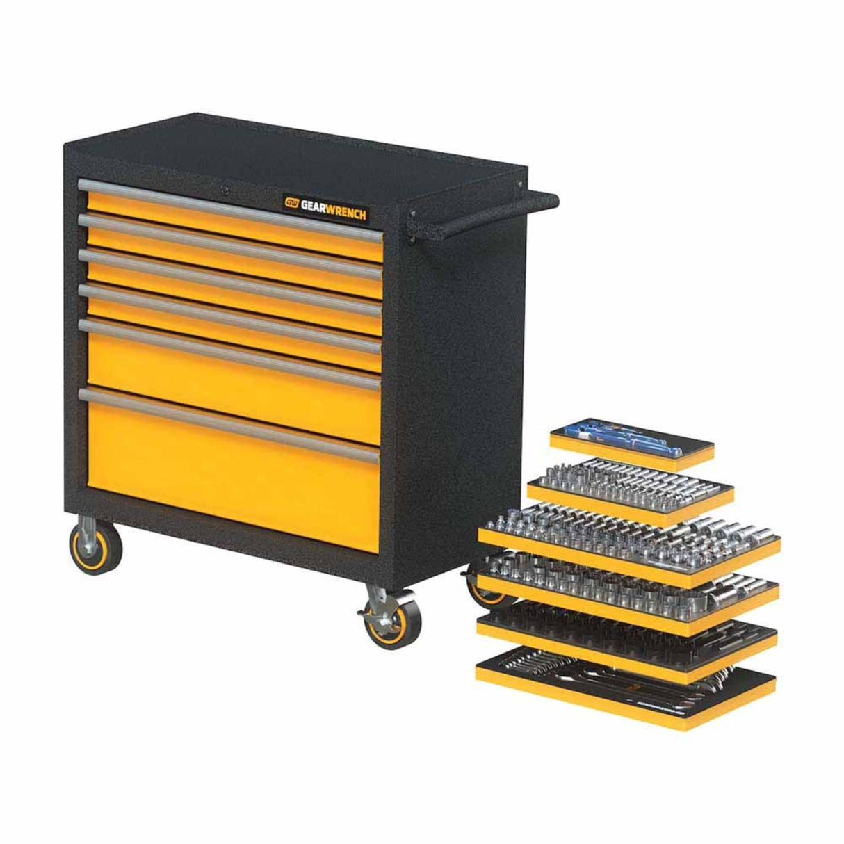 GearWrench MEGAMOD358 358-Pc Metric Mechanics Tool Set — 36" 6-Drawer Cabinet, Foam Trays