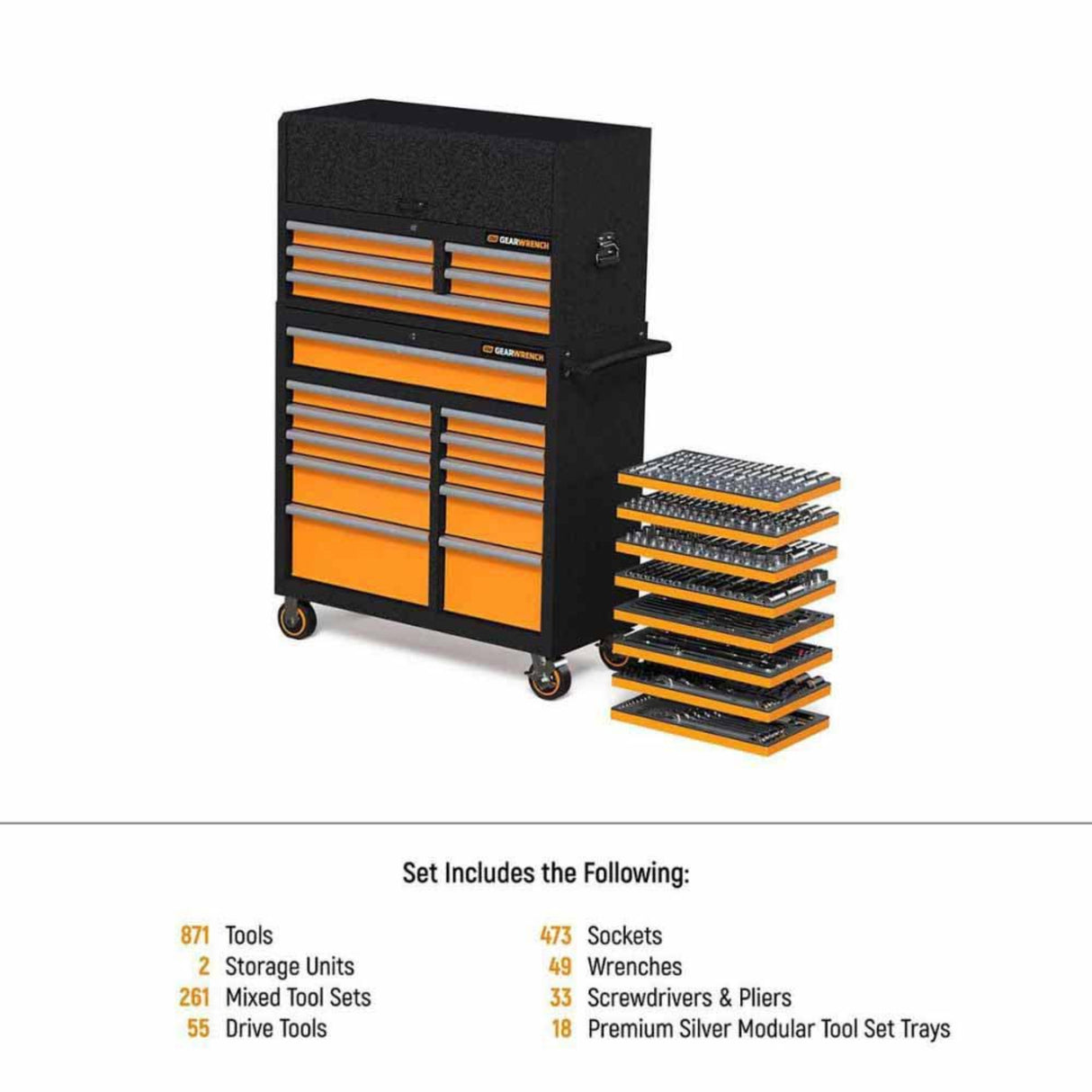 GearWrench MEGAMOD873 873-Pc Master Technician Set — 41" GSX Cabinet, Modular Foam Trays