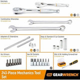 GearWrench 80966 243-Pc 6-Point Mechanics Tool Set — SAE & Metric, 3-Drawer Storage Box
