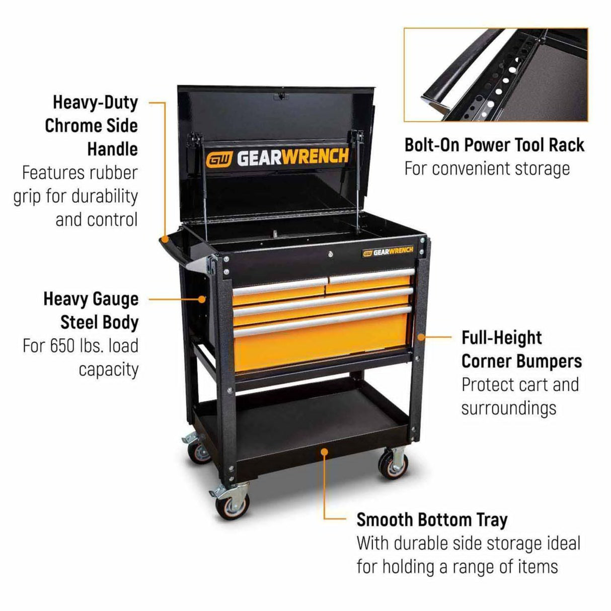 GearWrench 83168 33" 4-Drawer Utility Cart — 42" Tall, 650 lb Capacity