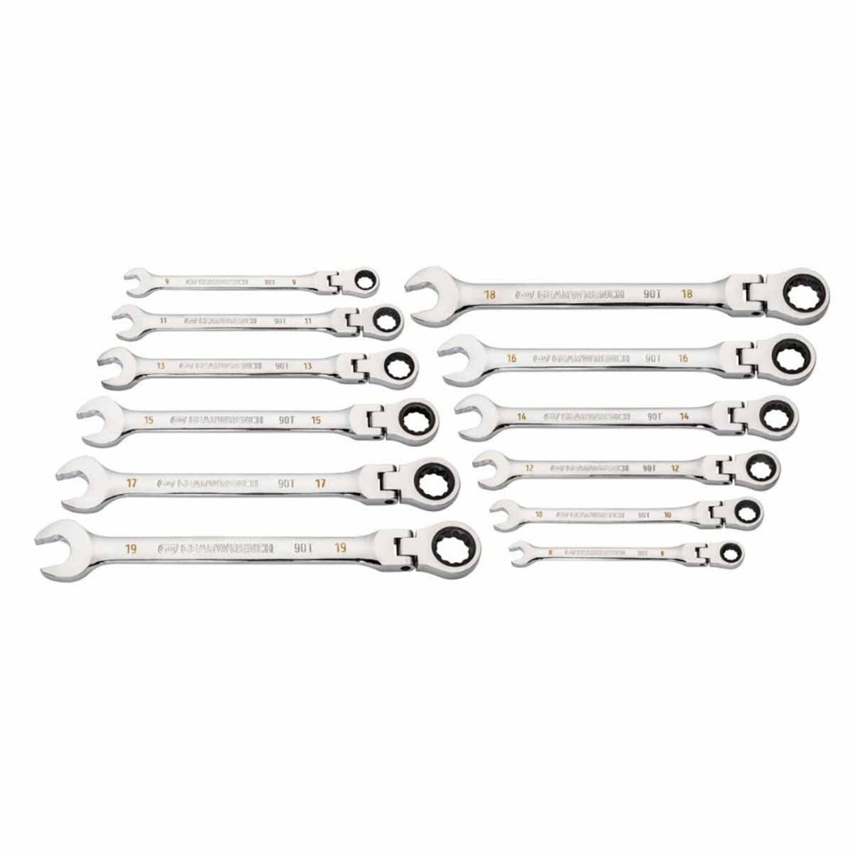 GearWrench 86727 12-Pc 90-Tooth 12-Point Flex Head Ratcheting Wrench Set — Metric