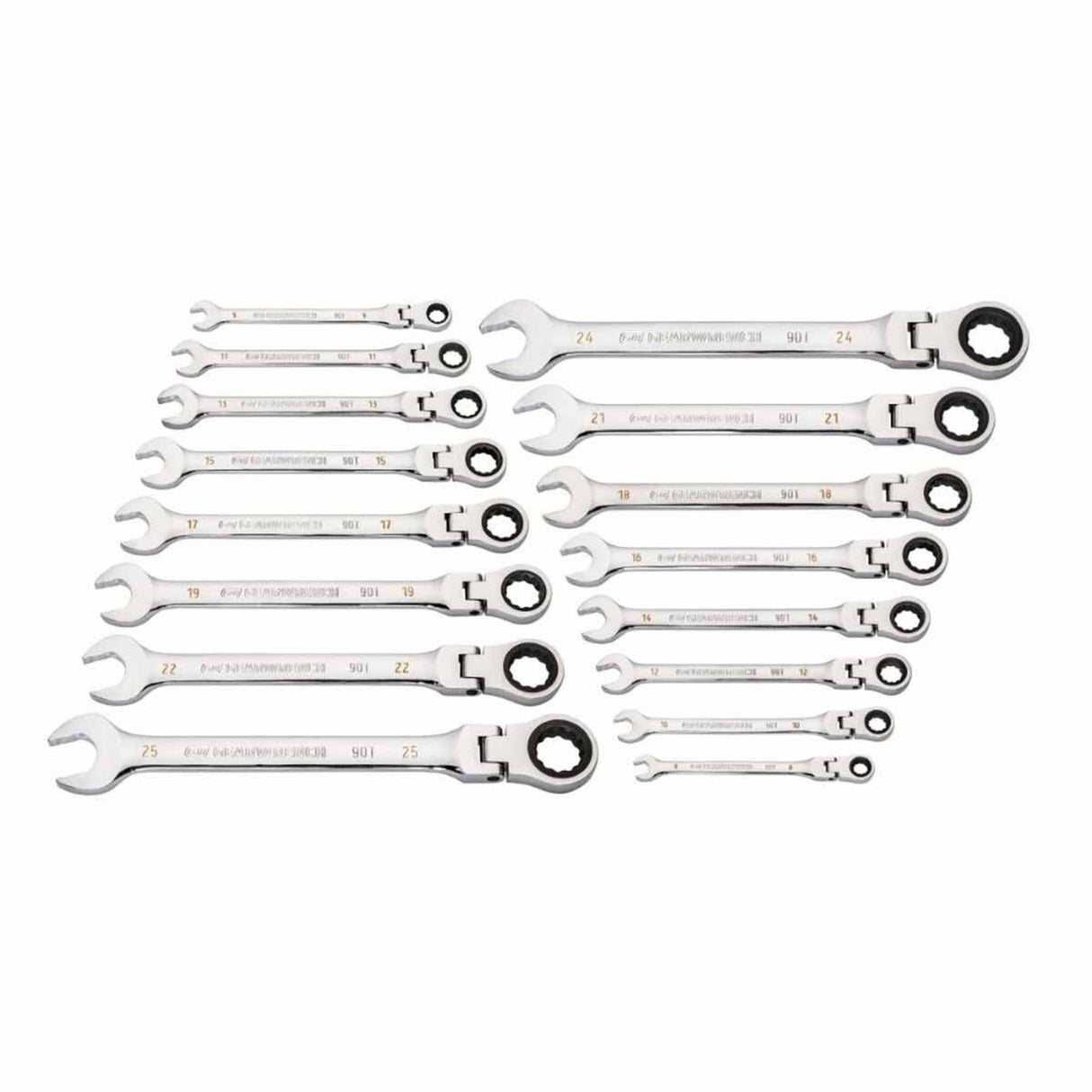 GearWrench 86728 16-Pc 90-Tooth 12-Point Flex Head Ratcheting Wrench Set — Metric