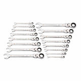 GearWrench 86728 16-Pc 90-Tooth 12-Point Flex Head Ratcheting Wrench Set — Metric
