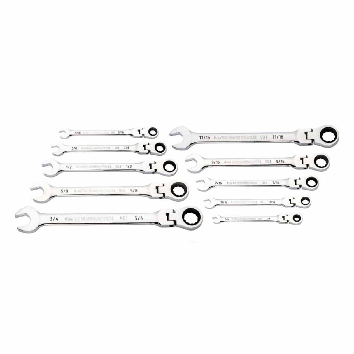 GearWrench 86758 10-Pc 90-Tooth 12-Point Flex Head Ratcheting Wrench Set — SAE