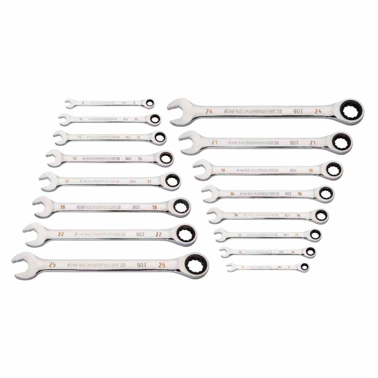 GearWrench 86928 16-Pc 90-Tooth 12-Point Ratcheting Combination Wrench Set — Metric