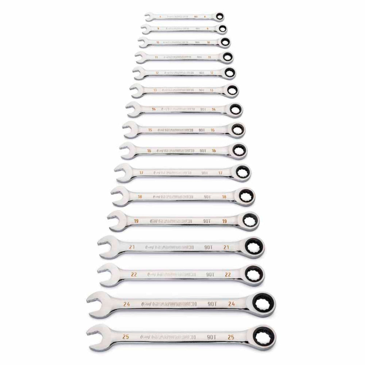 GearWrench 86928 16-Pc 90-Tooth 12-Point Ratcheting Combination Wrench Set — Metric