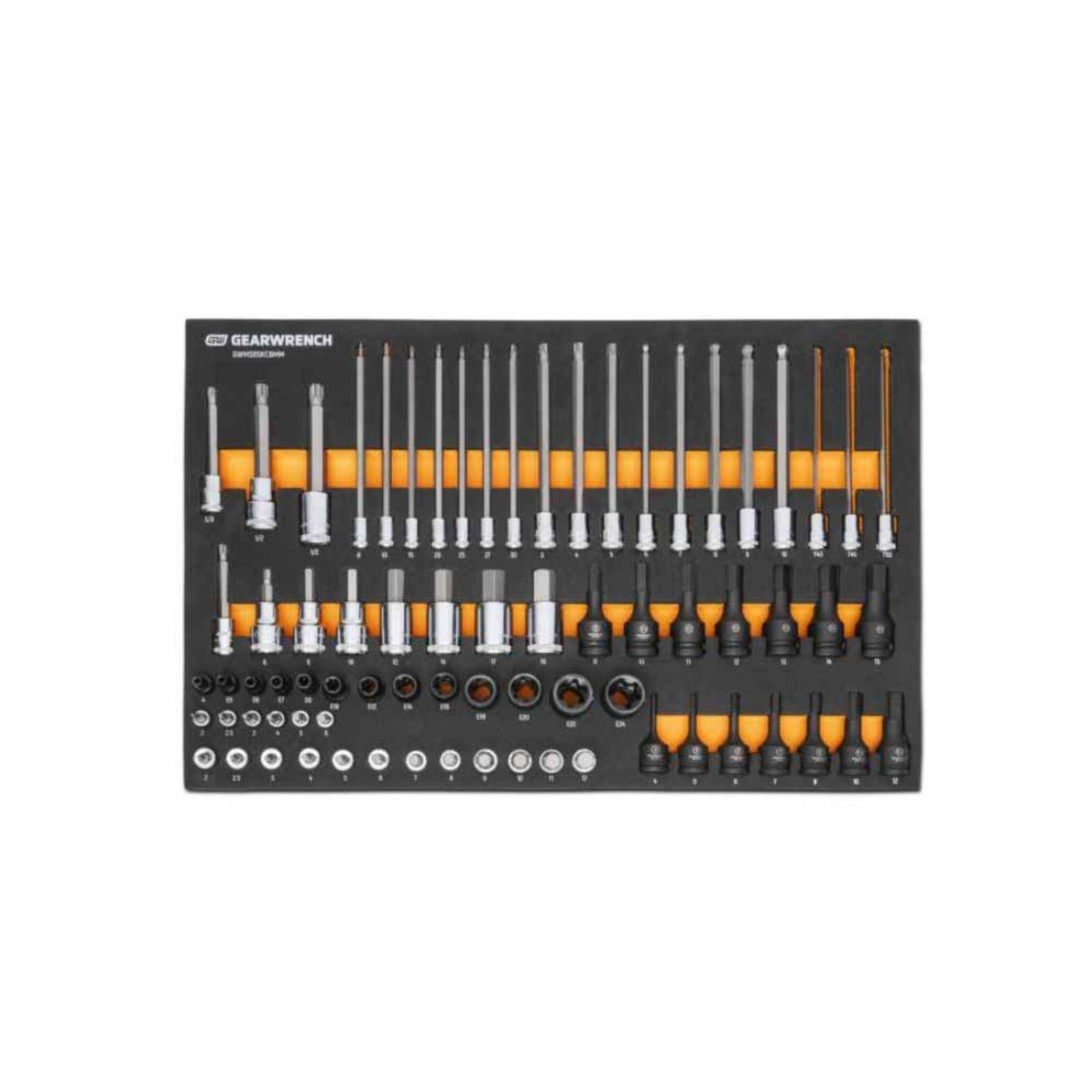 GearWrench GWMSBSKCBMM 74-Pc Metric Bit Socket Set — 1/4", 3/8", 1/2" Drive, Foam Tray