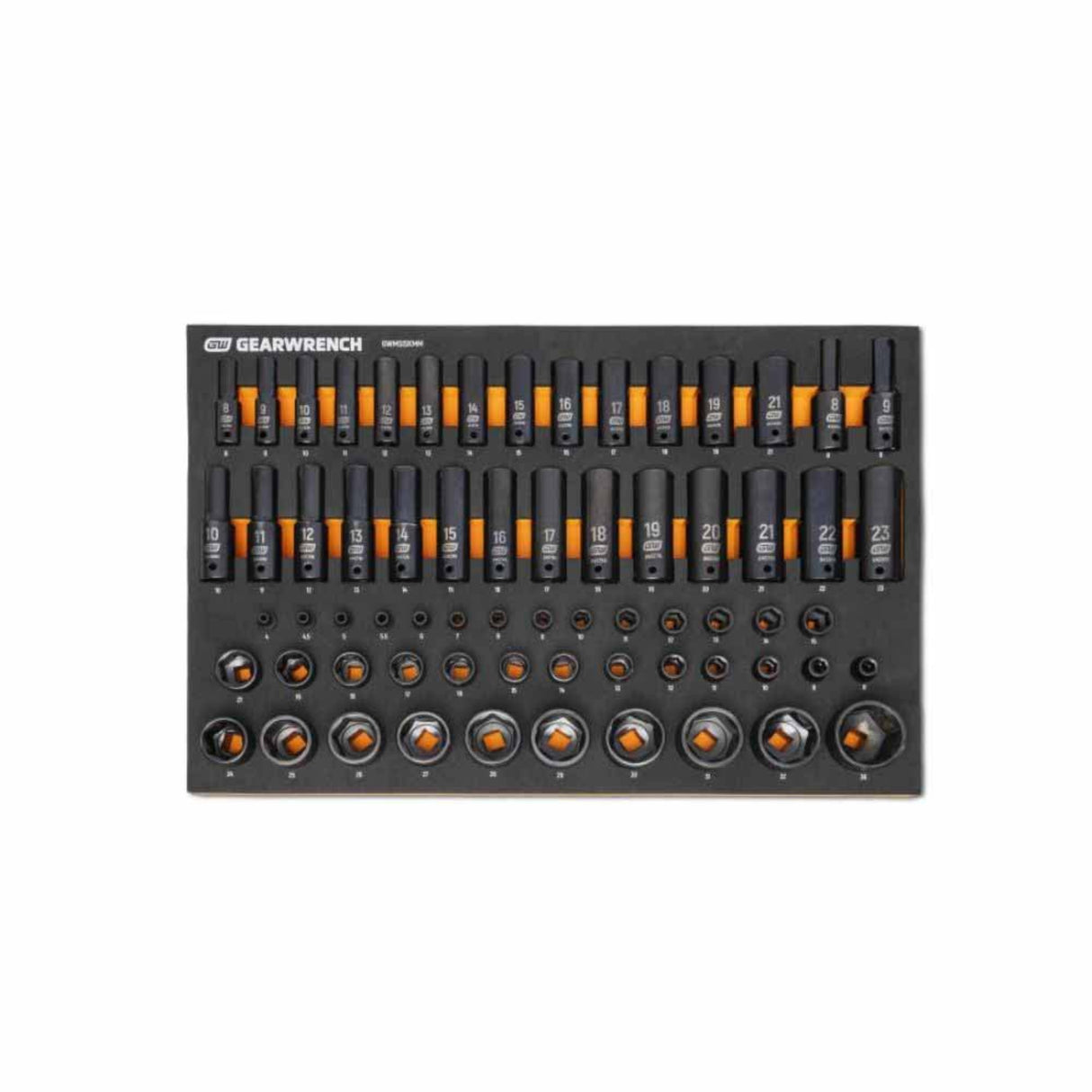 GearWrench GWMSISKMM 66-Pc 6-Point Metric Impact Socket Set — 1/4", 3/8", 1/2" Drive, Foam Tray