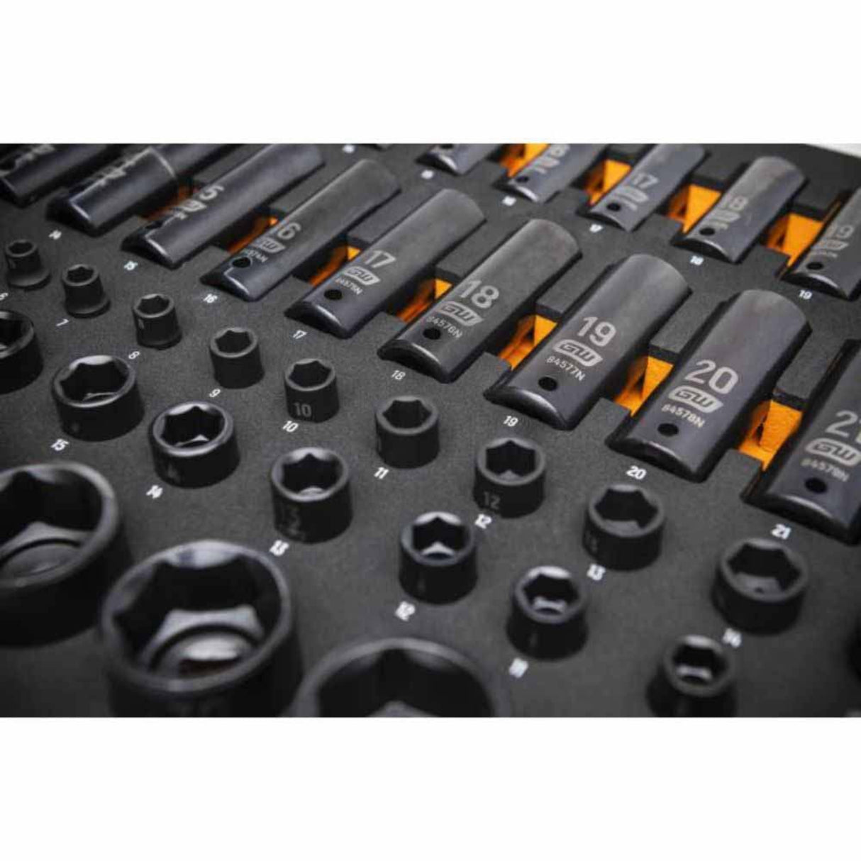 GearWrench GWMSISKMM 66-Pc 6-Point Metric Impact Socket Set — 1/4", 3/8", 1/2" Drive, Foam Tray