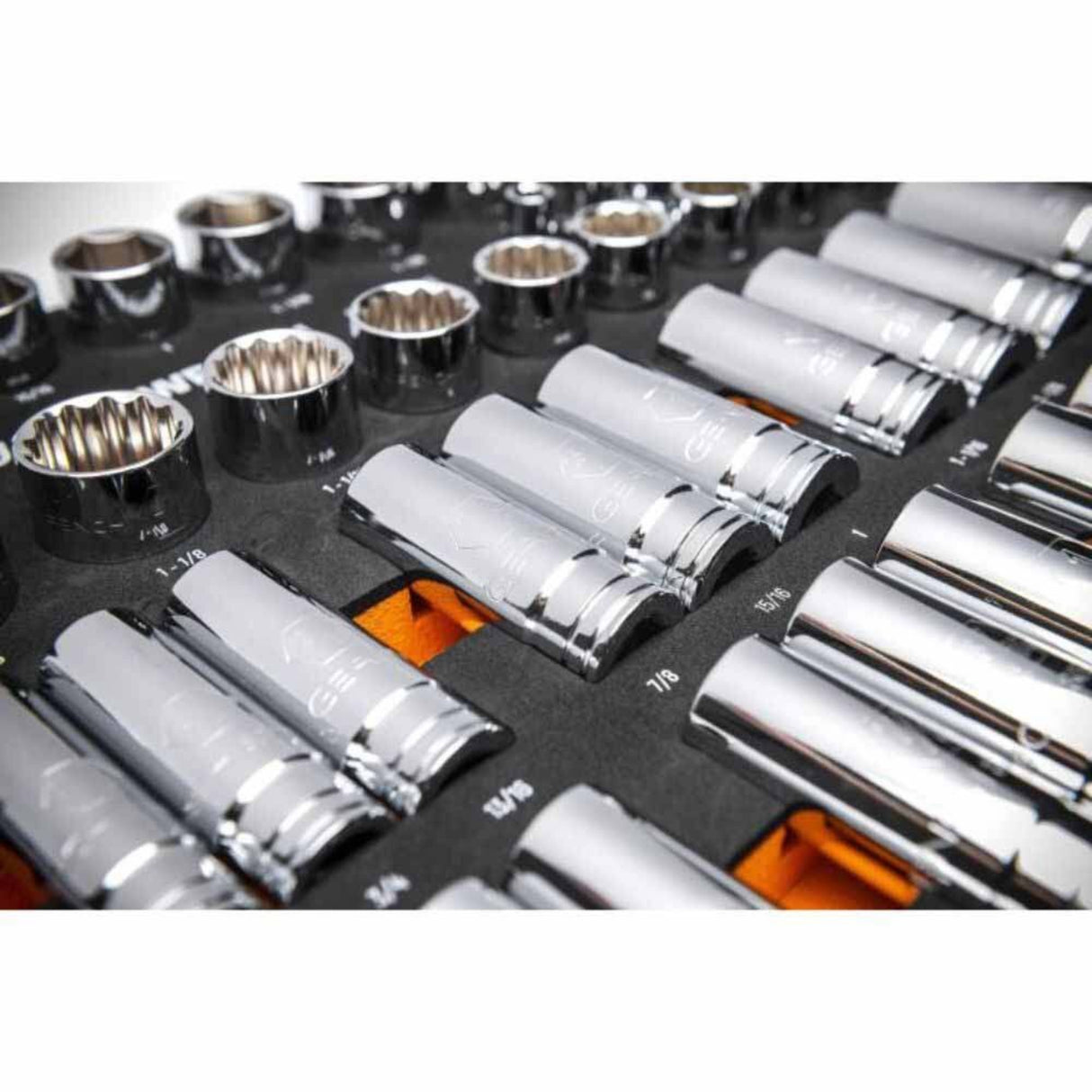 GearWrench GWMSSKT12SAE 60-Pc 1/2" Drive Master SAE Socket Set — 6 & 12 Point, Foam Tray