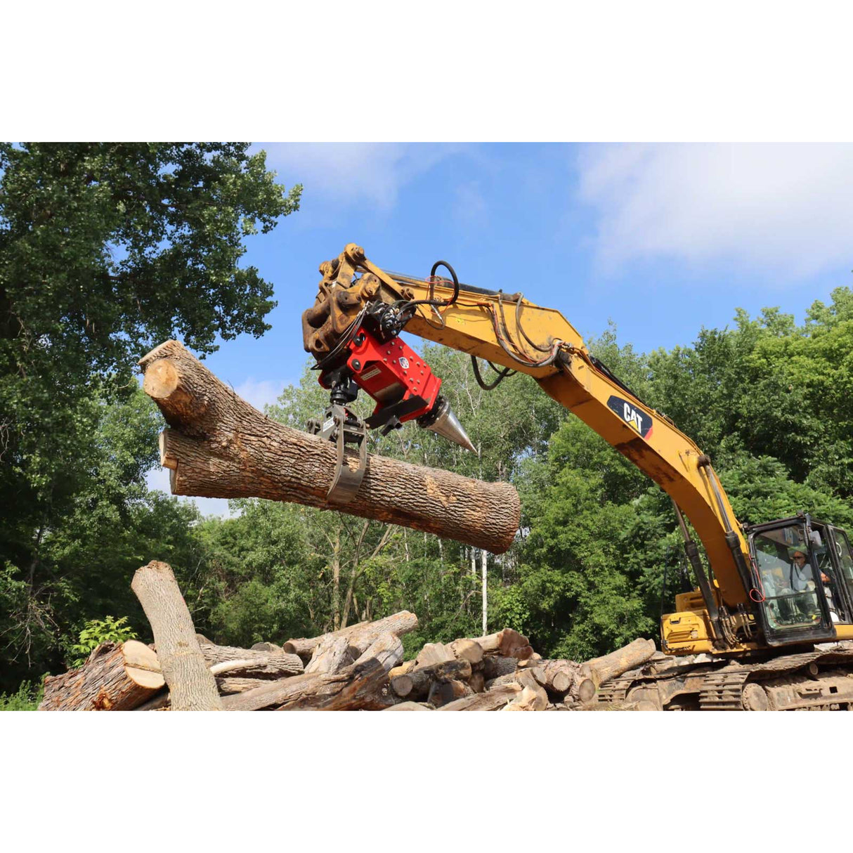 U.S. Pride HF-800 Hands-Free Cone Screw Log Splitter with Grapple for Excavators