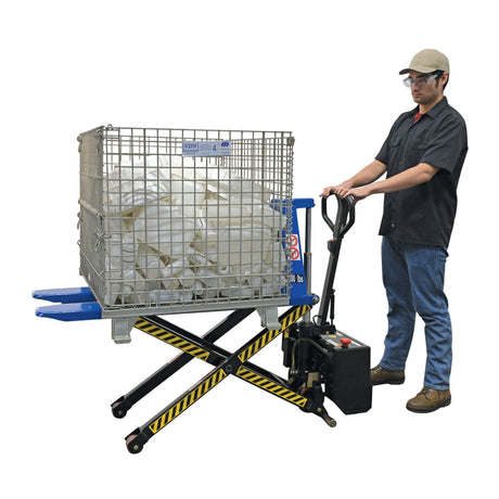 Vestil L-Series Tote Lifter — Powered or Hand-Pump Ergonomic Lifter for Skids, Totes, Boxes, and Baskets